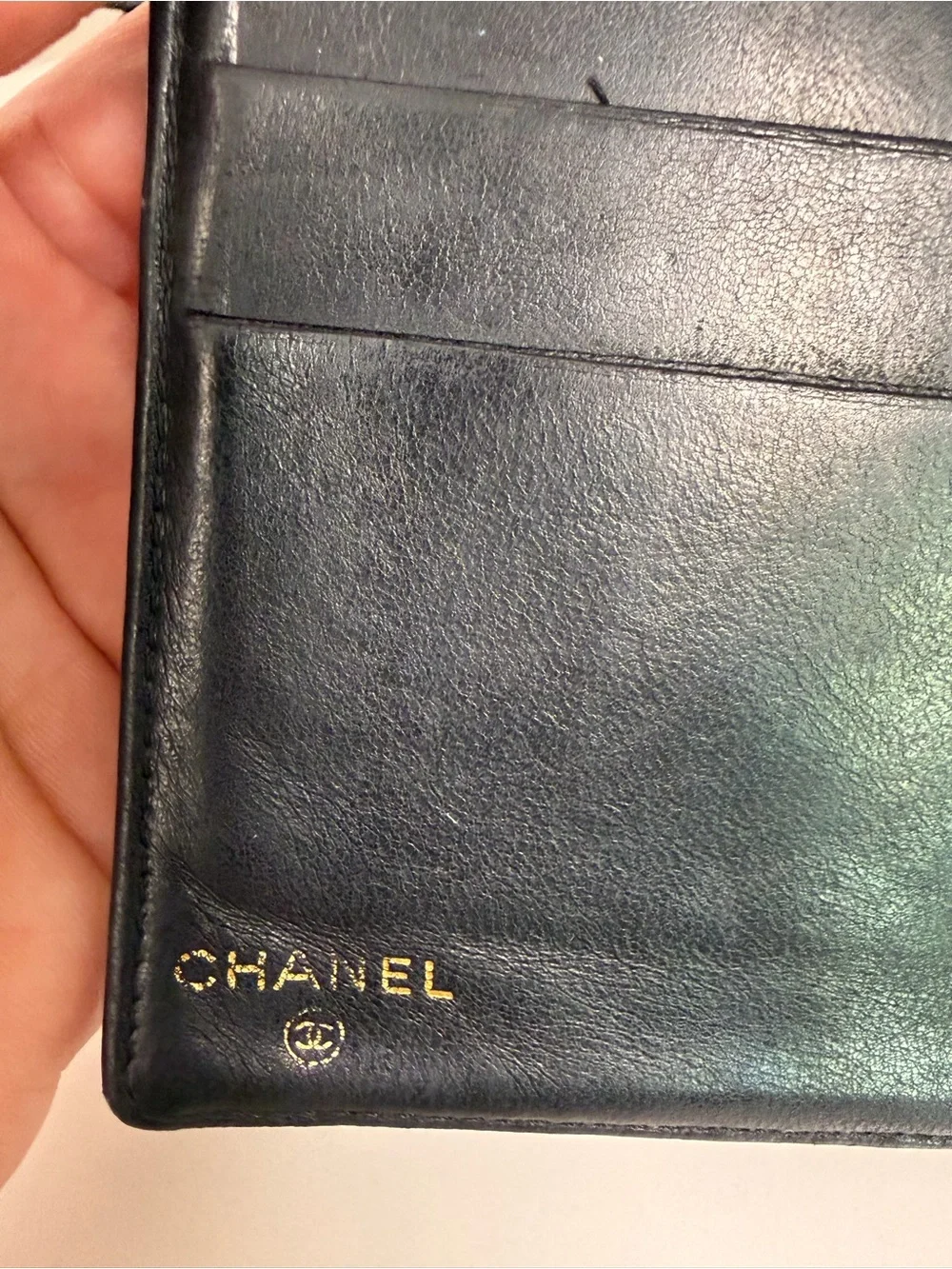 CHANEL Vintage Black Caviar CC Long Wallet Kiss Lock Coin Purse Authenticated